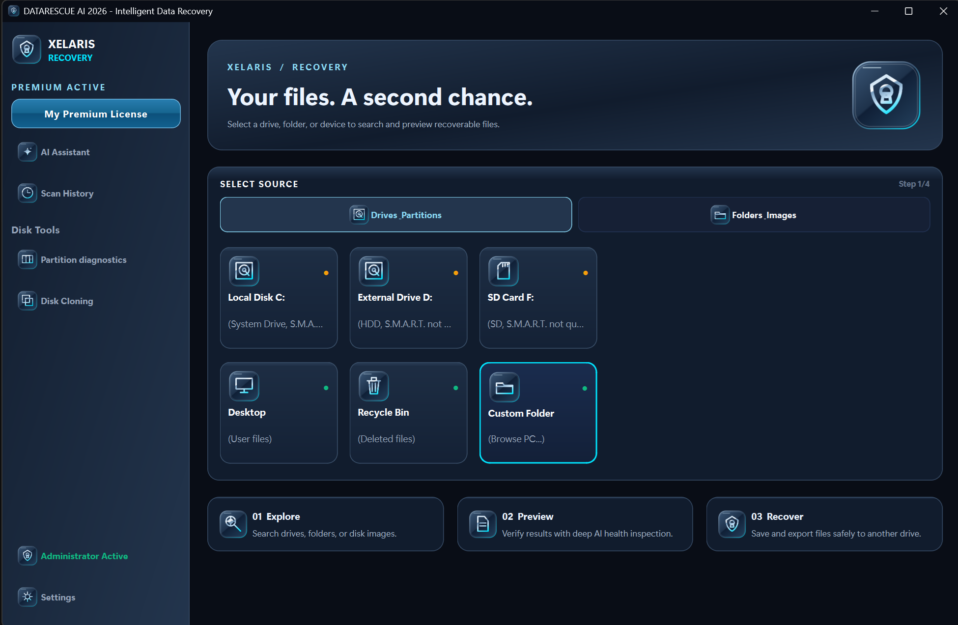 Drives, partitions and devices — actual application screenshot.